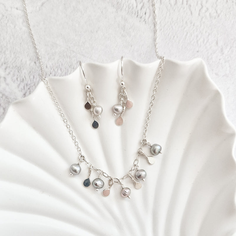Silver & Pearl Confetti Drop Earrings