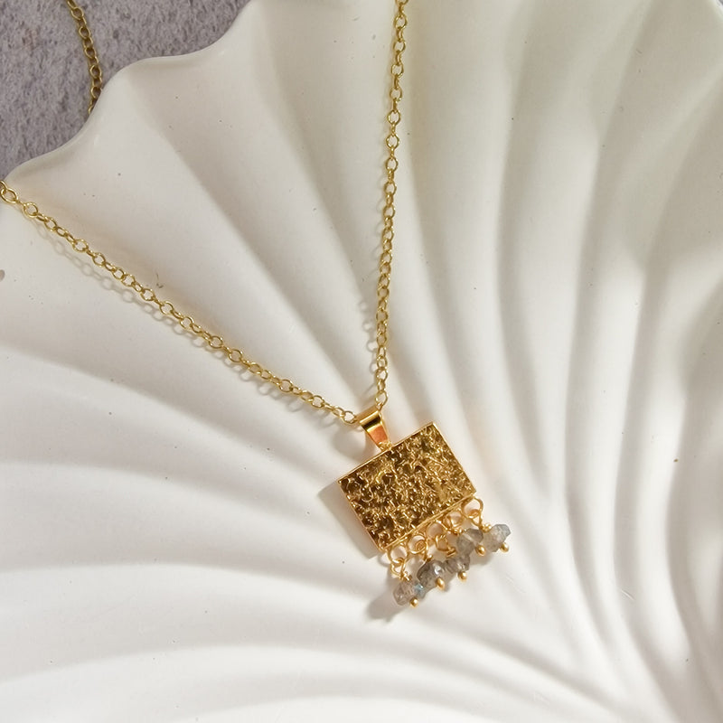 Rectangular Gold Vermeil Beaded Necklace