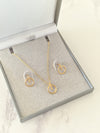 Gold Vermeil Circle Bar Pendant & Stud Set