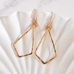 Gold Vermeil Diamond Shape Hammered Drop Earrings