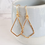 Gold Vermeil Diamond Shape Hammered Drop Earrings