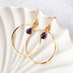 Gold Vermeil Gemstone Hammered Circle Drop Earrings