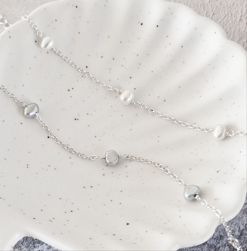 Dainty Freshwater Pearl & Silver Chain Bracelet