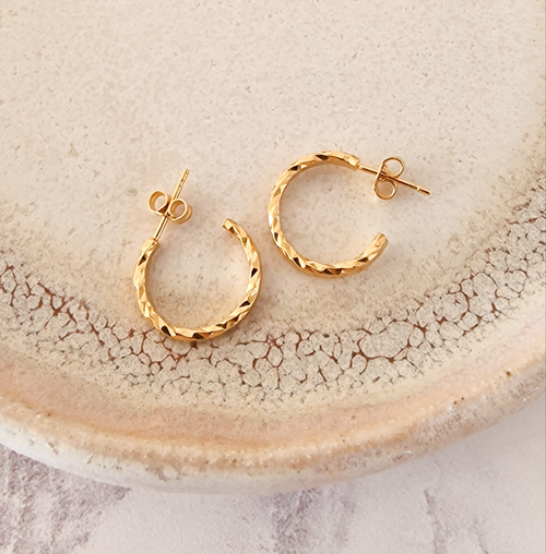 Sale Gold Chunky Faceted Hoop Earrings