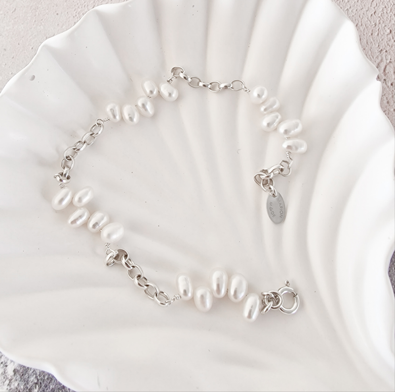 Sale Freshwater Pearl & Silver Link Bracelet