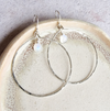 Large Silver & Gemstone Hammered Circle Drop Earrings