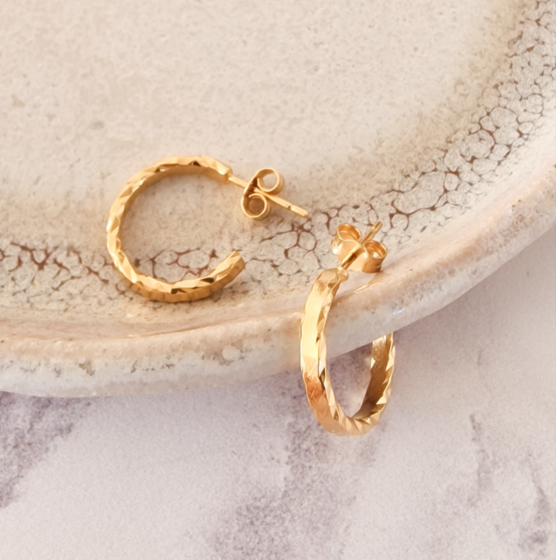 Sale Gold Chunky Faceted Hoop Earrings