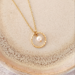 Sale Gold Vermeil Circle and Pearl Pendant