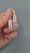 Rectangle Silver Bead Drop Earrings