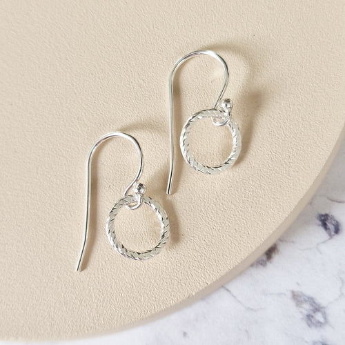 Sale Silver Textured Circle Drop Earrings