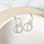 Sale Silver Textured Circle Drop Earrings