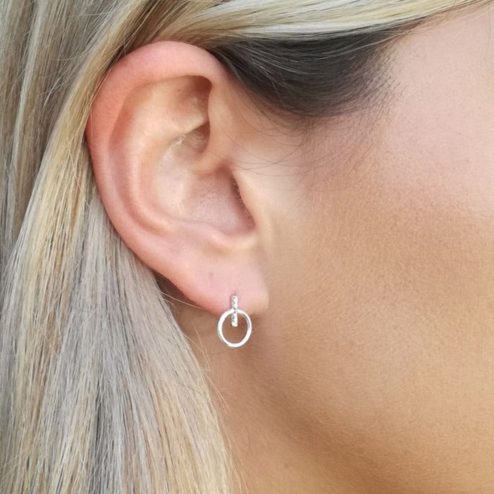 Silver Circle Bar Stud Earrings