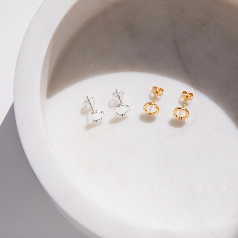 Yellow Gold Vermeil Faceted Circle Studs