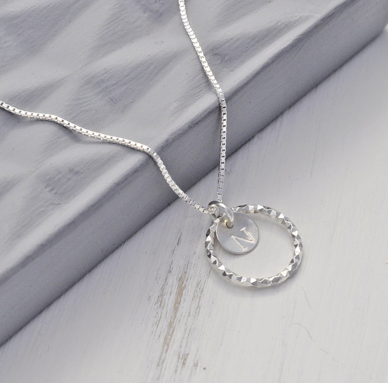 Personalised Initial Faceted Circle Pendant
