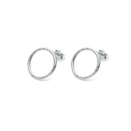 Sale Silver Hammered Circle Studs