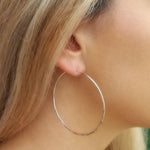 Large Silver Hammered Hoop Earrings