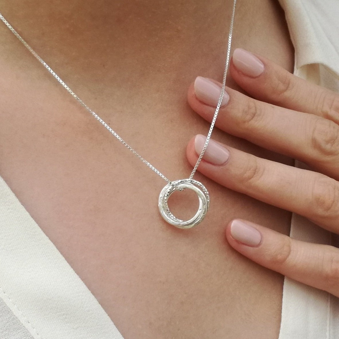 Engraved Russian Ring Necklace in Sterling Silver with Diamond | Forever My