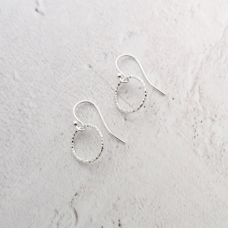 Silver Faceted Circle Drop Earrings