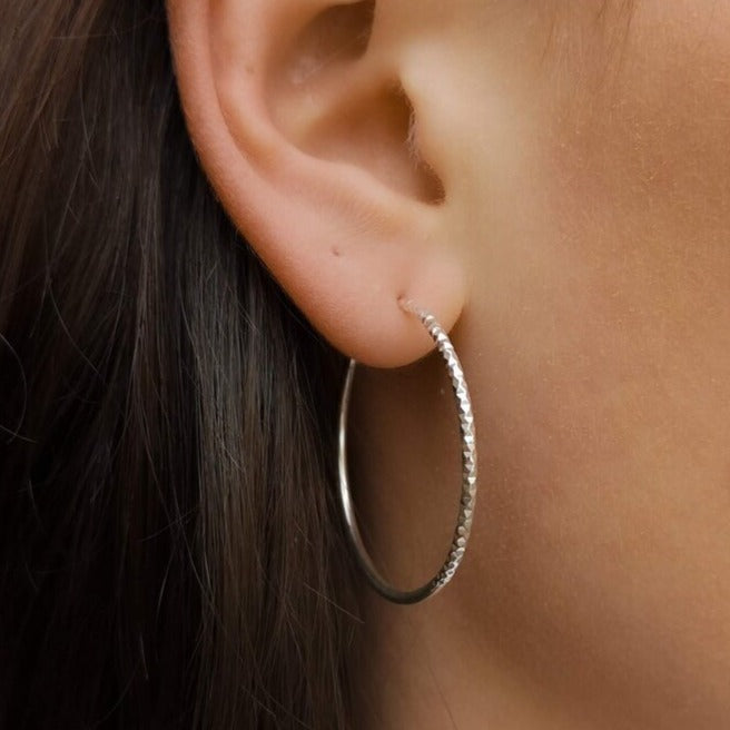 Silver Mixed Texture Hoop Earrings